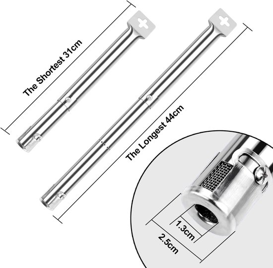 SnelShoppen - Universele Gas Grill Branderbuis, Verstelbaar van 31-44 cm, RVS Vervangingsonderdeel voor Camping, Tuin en Keuken