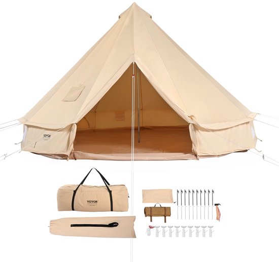 SnelShoppen - VEVOR Canvas Bell Tent 3m - 4 Seizoenen Yurt Tent - Ademend Canvas voor Kamperen - Geschikt voor Maximaal 4 Personen - Familie Camping e