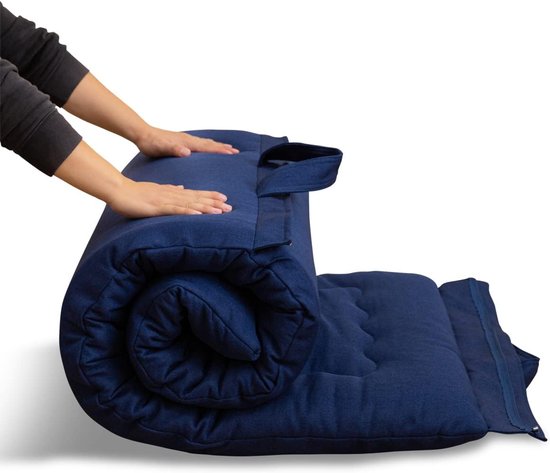 SnelShoppen - Vouwbare Futon Matras 28 x 75 Inch - Hypoallergene Stof & Schuim - Ideaal voor Camping, Binnen & Buiten, Navy Kleur, Compact en Draagbaa