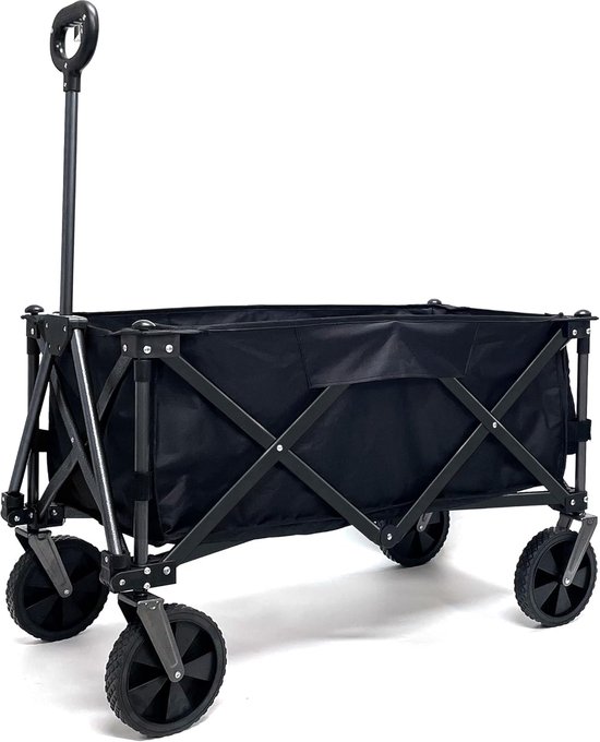 SnelShoppen - Vouwbare Handkar - Grote Handwagen met 110L Capaciteit - Vierkant Vouwbaar - Zwart - 100 kg Laadcapaciteit - Perfect voor Strand, Festiv