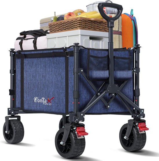 SnelShoppen - Vouwbare Handkar met Grote All-Terrain Wielen 120L - 100kg Capaciteit - Lichtgewicht Trolley met Remmen - Ideaal voor Strand, Tuin, Camp