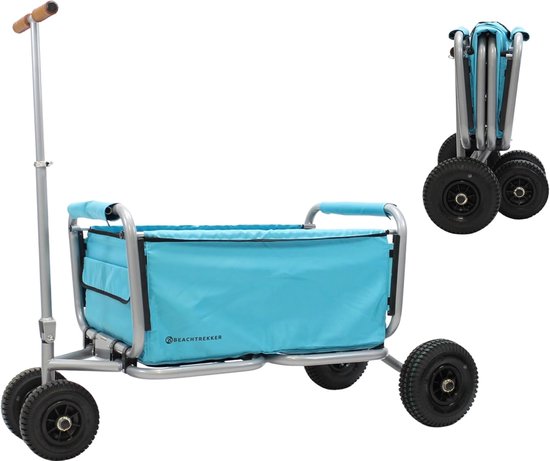 SnelShoppen - Vouwbare Handkar met Rem, Strandkar met Luchtbanden, Lichtblauw, Ideaal voor Camping, Tuin, Feest en Kinderen