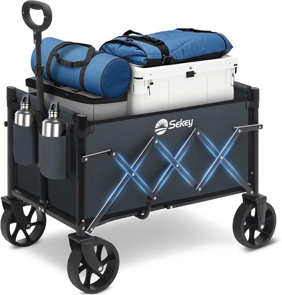 SnelShoppen - Vouwbare Handkar Mini 4029 - Lichtgewicht 70L, 80 kg Capaciteit - Handcart voor Winkelen, Camping, Picnics - Hoogteverstelbare Handgreep