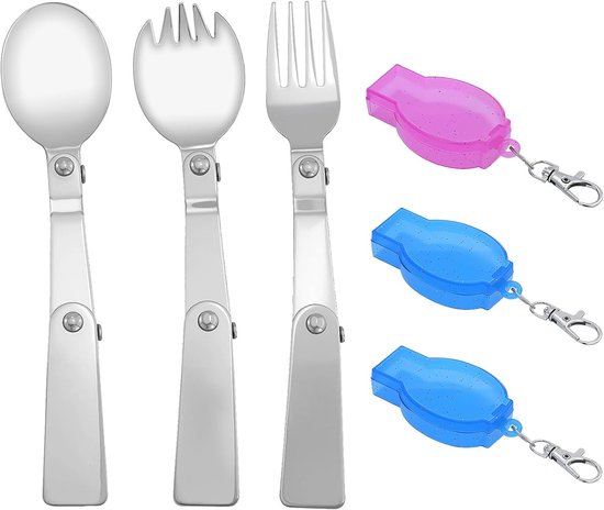 SnelShoppen - Vouwbare Lepel en Vork Set, RVS 304, Met Plastic Opbergdozen voor Reizen, Kamperen, Picknick en Buitenactiviteiten - 3-delig