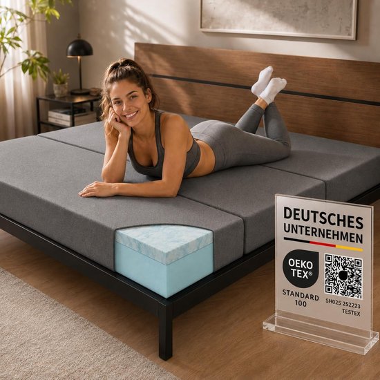 SnelShoppen - Vouwmatras 140 x 200 cm - 3-voudig Vouwbaar Gastmatras - 15 cm Gel Geheugenfoam - Opvouwbaar als Vloermatras, Slaapstoel en Gastbed - Me