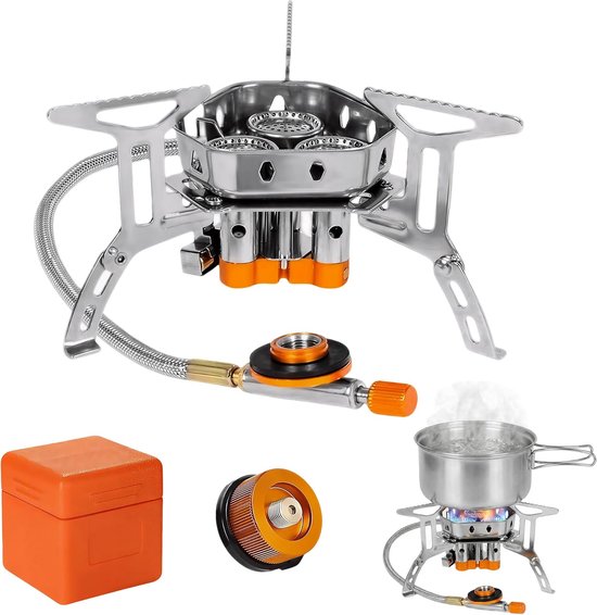 SnelShoppen - Windscherm Gas Camping Kooktoestel 6800 W Vouwbaar Mini Gasfornuis met Piezo Ontsteking voor Buiten, Picknick, Trekking, Hiking
