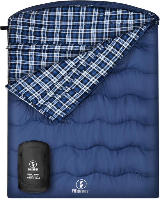 SnelShoppen - Winter Cotton Flannel Dubbele Slaapzak voor Volwassenen, Waterdichte 2 Persoons Slaapzak, Queen Formaat voor Koude Weer Geschikt voor Ca