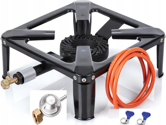 SnelShoppen - Wokbrander - Industrieel Hocker - 40x40 cm - Inclusief 1.5 m Drukregelaar - Voor Camping, Tuin en Keuken