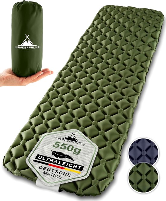 SnelShoppen - XL Camping isomat 190 x 66 x 6 cm - Ultralichte luchtmatras voor Outdoor, Camping, Wandelen, Reizen - Groene Slaapmat voor Avontuur