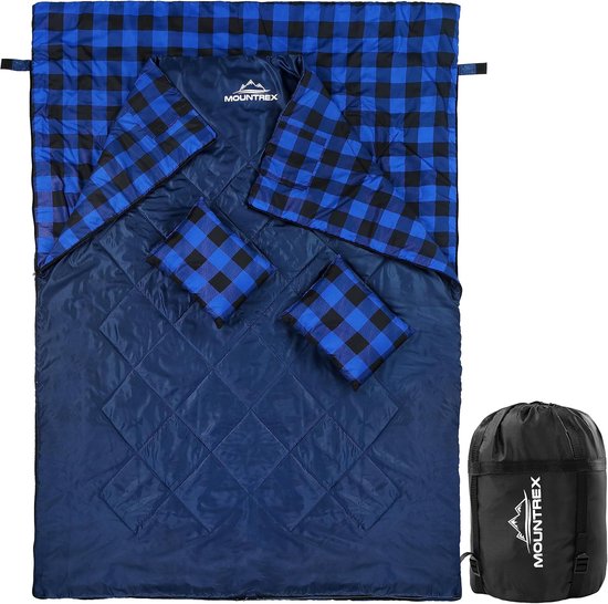 SnelShoppen - XXL Dubbele Zomerslaapzak voor 2 Personen (210 x 150 cm), Lichtgewicht Dekenslaapzak met 2 Hoofdkussens, Ideaal voor Camping, Outdoor en