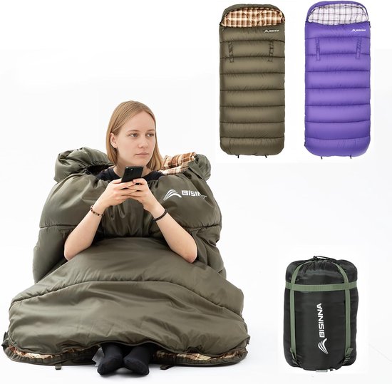 SnelShoppen - XXL Flanellen Draagbare Slaapzak met Kussen - Warme Lichtgewicht Waterdichte Slaapzak 230x100 cm - Perfect voor Wandelen, Backpacken, Ca