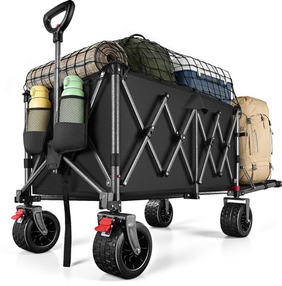 SnelShoppen - YEAUPE PRO Bolderkar Opvouwbaar 170L, 120kg, Parkeerrem, 4-Weg Opvouwbaar, In Hoogte Verstelbaar, Zwart - Perfect voor Camping, Strand,