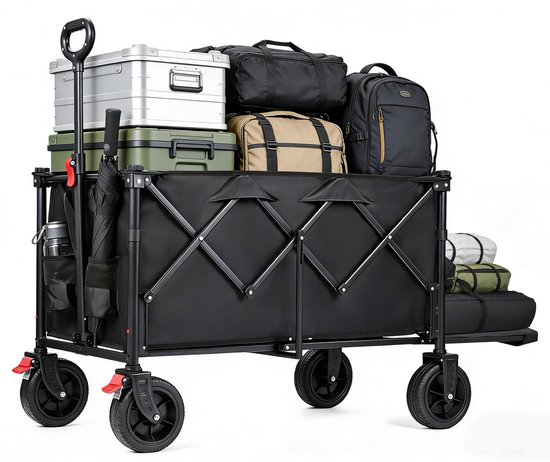 SnelShoppen - YEAUPE PRO XXL Opvouwbare Bolderkar 160-240L - 200kg Draagvermogen - Met Elastisch Beschermnet en Uitschuifbare Achterklep - Diepzwart -