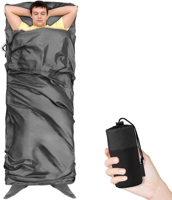 SnelShoppen - Zacht bedlaken met kussensloop, ultralichte reislaken slaapzak voor camping, rugzakreizen, hotelgebruik, grijs, 220x80 cm, nylon, ademen