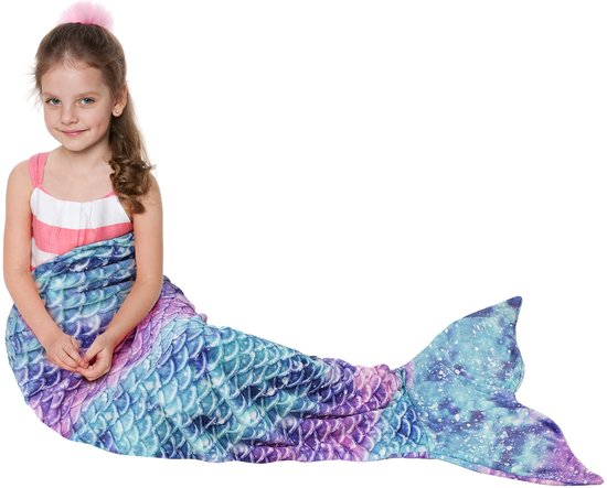 SnelShoppen - Zeemeerminnenstaart Deken, Zachte Pluche Fleece Slaapzak Knuffeldeken, 155x50 cm Visschubbenpatroon, Sterrenhemel, Perfect voor Kinderen van Snelshoppen