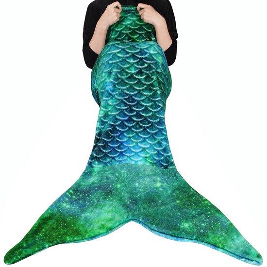 SnelShoppen - Zeemeerminstaart Deken - Zachte Warme Fleece Slaapzak Knuffeldoek - 155 x 50 cm Visschubpatroon - Groen voor Kinderen - Perfect voor Fee