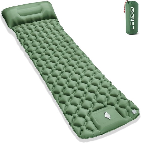 SnelShoppen - Zelfopblazend Campingmatras 195 x 60 cm met Kussen, Ultralicht en Draagbaar, Perfect voor Trekking en Buitenactiviteiten