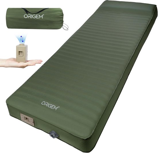 SnelShoppen - Zelfopblazend Foam Camping Mat met Luchtpomp, 10cm Ultra Dikke Slaapmat, Eenvoudig Op te Blazen en Leeg te Maken, 4 Seizoenen Buiten, Th