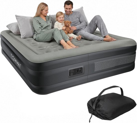 SnelShoppen - Zelfopblazend Luchtbed voor 2 Personen 203x157x47cm met Elektrische Pomp 230V - Opblaasbare Slaapmat voor Camping of Gastbed - Inclusief