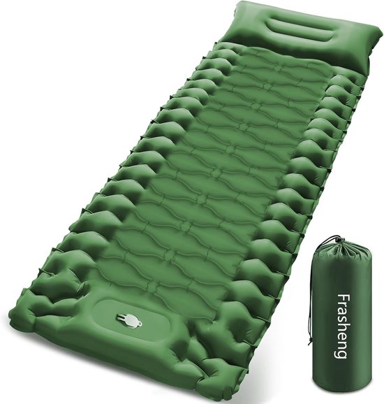 SnelShoppen - Zelfopblazend Slaapmat voor Camping - Lichtgewicht Waterdicht Luchtmatras 198x68cm, 10cm Dikte met Voetpomp en Kussen - Perfect voor Bui