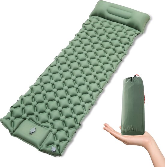 SnelShoppen - Zelfopblazende Ultralichte Slaapmat 195x60x5 cm, Campingmat met Drukpomp, Groen, 500 kg Draagvermogen, Ideaal voor Kamperen en Buitenact van Snelshoppen