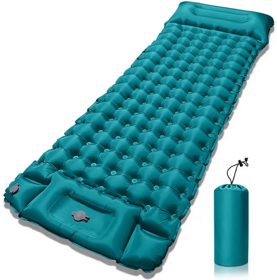 SnelShoppen - Zelfopblazende, waterdichte opblaasbare slaapmat met voetpomp en kussen, ultralicht en draagbaar, perfect voor kamperen, wandelen, visse