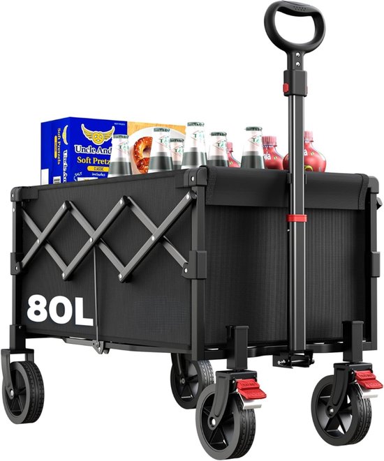 SNJY® Bolderkar Opvouwbaar - Strandkar - Boodschappenkar - Tot 100 KG - 80 Liter - 96D x 43B x 78,5H cm - Zwart van Merkloos
