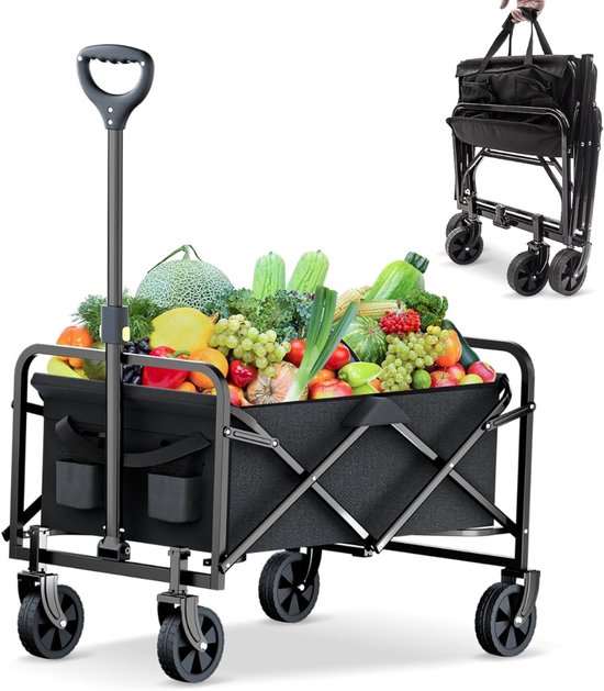 SNJY® Bolderkar Opvouwbaar - Strandkar - Boodschappenkar - Tot 120 KG - 72D x 47B x 91H cm - Zwart van Merkloos