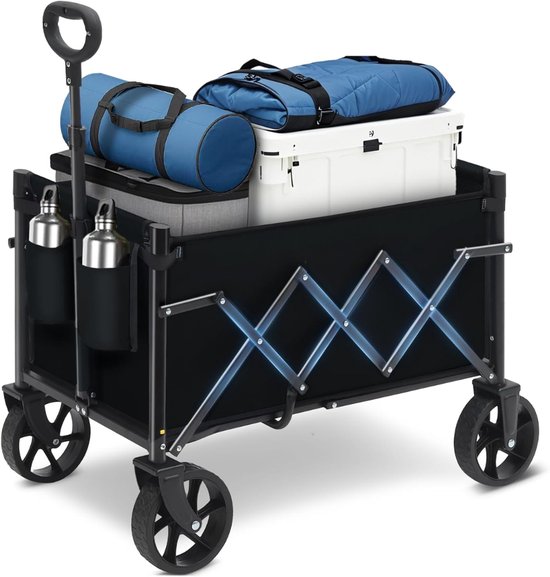 SNJY® Bolderkar Opvouwbaar - Strandkar - Boodschappenkar - Tot 80 KG - 70 Liter - 92D x 41B x 67,5H cm - Zwart van Merkloos