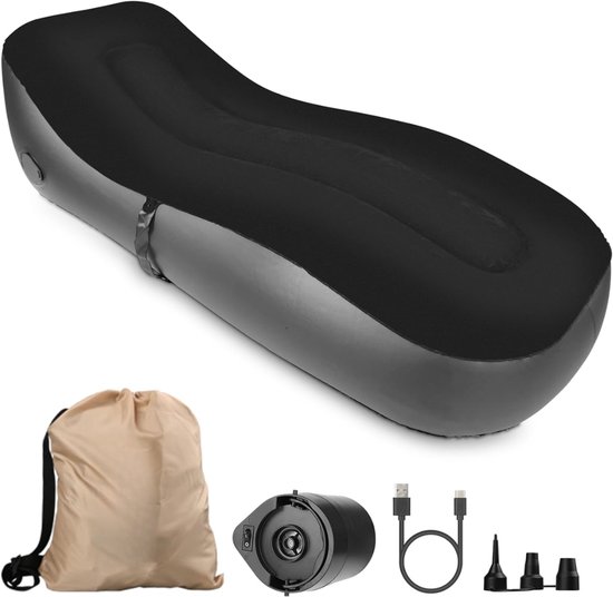 SNJY® Opblaasbare Bank - Opblaasbare Zetel - Opblaasbare Stoel - Sofa - Max 150KG - 180L x 70B x 50H cm - Zwart