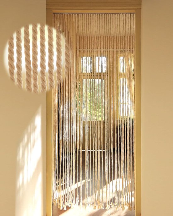 SNJY® Vliegengordijn Kattenstaart - Deurgordijn - Vliegenraam - 90x200 cm - Beige