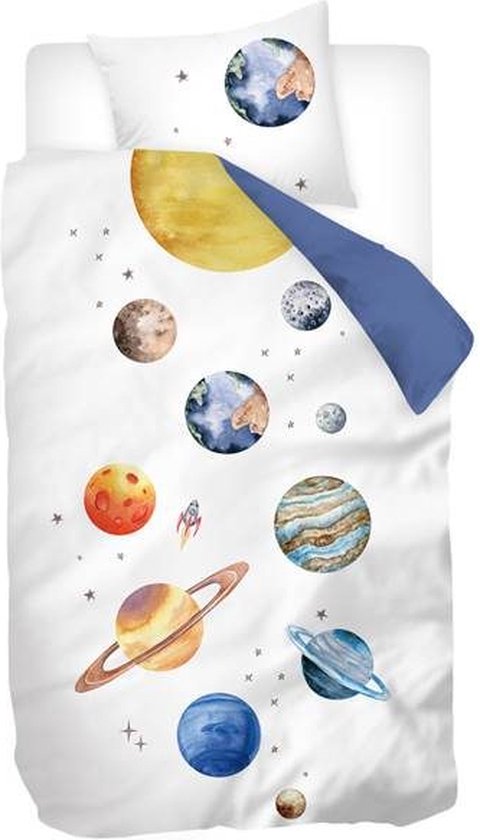 Snoozing Artuno Dekbedovertrek - Flanel - Eenpersoons - 140x200/220 cm + 1 sloop) - Wit/Blauw van Merkloos