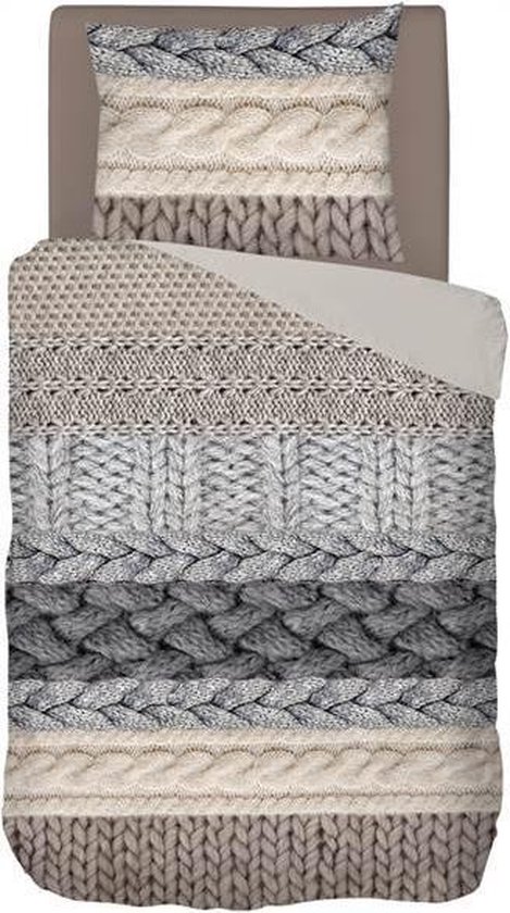 Snoozing Knitted Wool - Flanel - Dekbedovertrek - Eenpersoons - 140x200/220 cm - Multi kleur van Snoozing