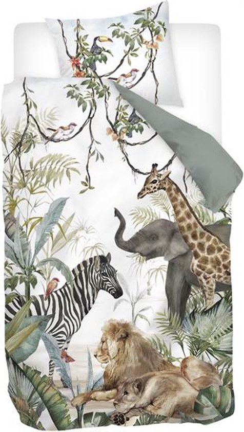 Snoozing Kya - Flanel - Dekbedovertrek - Eenpersoons - 140x200/220 cm - Groen van Snoozing