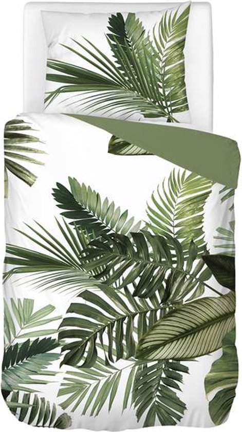 Snoozing Palm Leaves - Dekbedovertrek - Eenpersoons - 140x200/220 cm + 1 kussensloop 60x70 cm - Groen van Snoozing