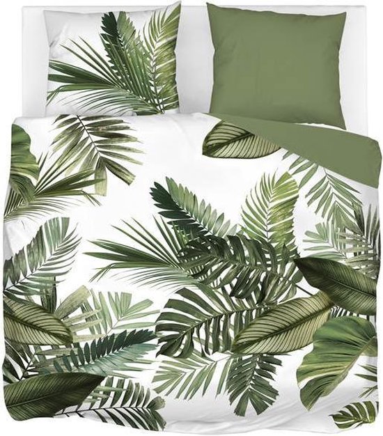 Snoozing Palm Leaves - Dekbedovertrek - Lits-jumeaux - 260x200/220 cm + 2 kussenslopen 60x70 cm - Groen van Snoozing