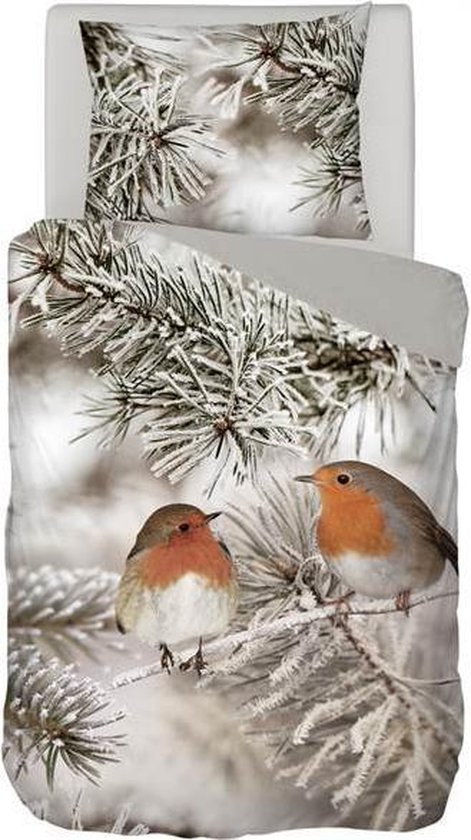 Snoozing Pine - Flanel - Dekbedovertrek - Eenpersoons - 140x200/220 cm + 1 kussensloop 60x70 cm - Grijs van Merkloos