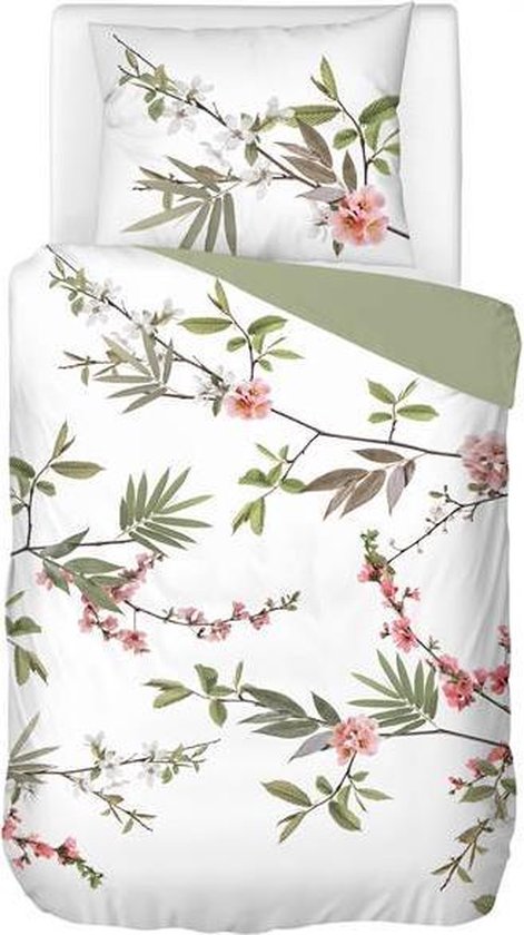 Snoozing Spring Branch - Flanel - Dekbedovertrek - Eenpersoons - 140x200/220 cm + 1 kussensloop 60x70 cm - Groen van Snoozing