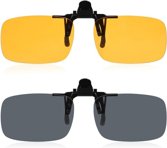 SNQ Clip-On Zonnebril - 2 stuks Gepolariseerde Lenzen - Te Dragen Over Een Bril Op Sterkte - Opklapbaar - Nachtrijbril - Anti-Reflectie van SNQ