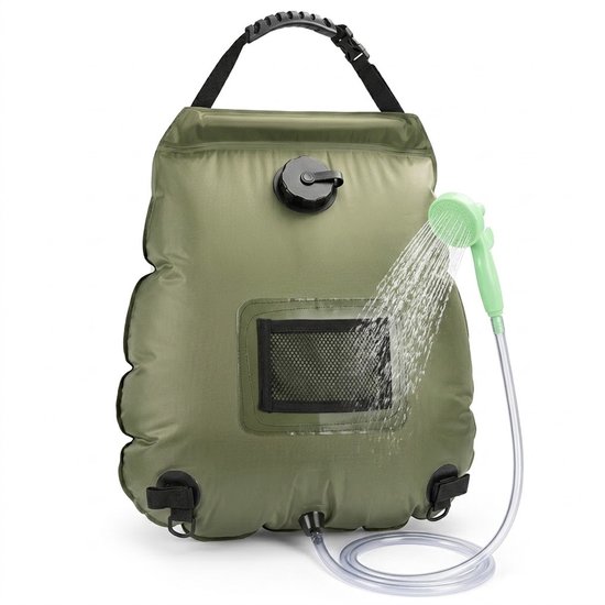 Solar Camping Douche 20L met Temperatuurmeter – Draagbare Outdoor Douchezak met Douchekop – Zonneverwarming voor Kamperen, Reizen, Strand & Noodgebruik