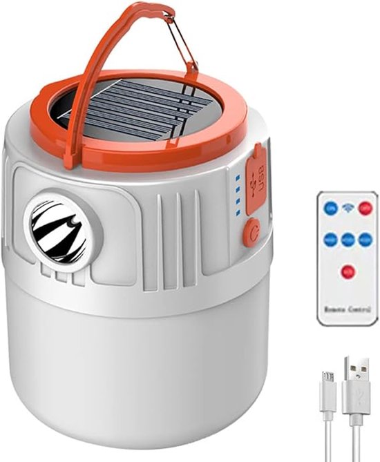Solar Camping Light, USB Oplaadbare Outdoor Camping Licht met Afstandsbediening, 300LM LED USB Oplaadbare Tent Lamp, Solar LED Waterbestendig Tent Licht voor Camping, Wandelen, Vissen，Geschikt voor gebruik buitenshuis in noodsituaties.