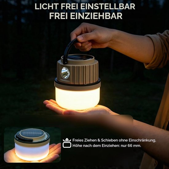 Solar campinglamp - uitschuifbaar - voor kamperen en buiten - oplaadbare campingleuchte - voor kampeerders - zwart - 2 stuks