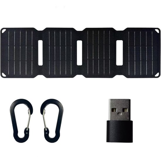 Solar Charger Opvouwbaar, Draagbare oplader op zonne-energie met drie-in-één datakabel en karabijnhaak, waterdicht zonnepaneel voor buitenactiviteiten, voor smartphone, tablet, hoofdtelefoon