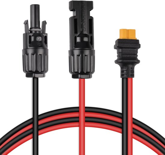 Solar Oplaadkabel Solar Connector naar XT60 Adapter, 12AWG Solar Panel Cable Kit Solar Connector Waterdichte Solar Cable Extension voor Portable Power Station en Solar Generator (50CM)