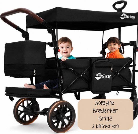 Solayne Bolderkar - Opvouwbaar - Bolderwagen - Kinderwagen - Verstelbare hendel - Waterproef - Met dak - tot 150 KG - Zwart