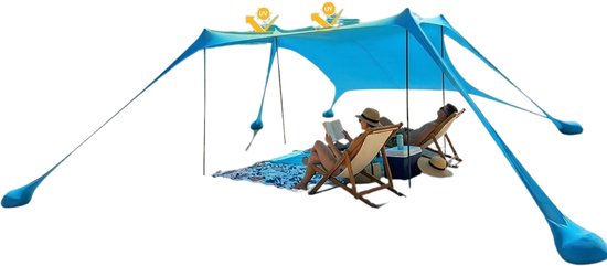 Solayne Schaduwdoek - Strandparasol - Strandtent - UV-bescherming - Draagbaar - Ultra licht - Windbestendig - 2 m - Blauw