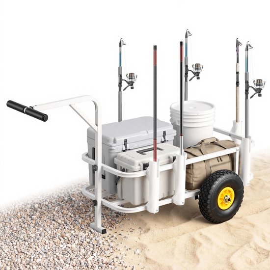 Solayne Viskar - Bolderkar - Strand transportkar - 2 rubber wielen - Draagvermogen tot 90 kg - Aluminium frame - 6 hengelhouders