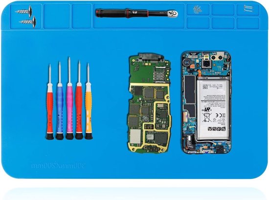 Soldermat 30 x 20 cm met schaal, antistatische reparatiemat en schroefpositie voor solderen en repareren van elektronica