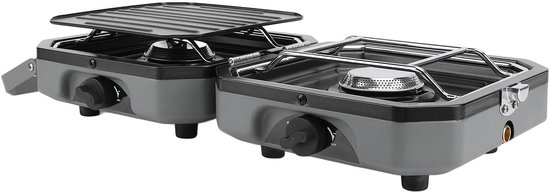 Solidchoice- Campingkooktoestel 2-vlammig - Inklapbaar Gasfornuis - Verstelbaar Kooktoestel - Grillplaat - Geïntegreerde Opbergruimte - Ideaal voor Camping