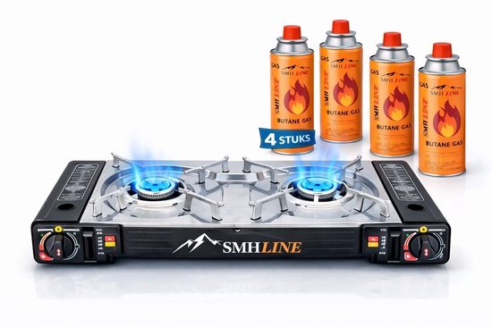 Solidchoice - Dubbel Campingkooktoestel met Gaspatronen en Tafelgrill